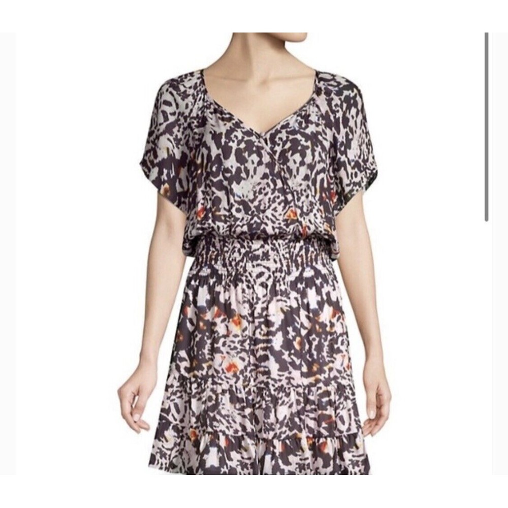 Parker Dress Womens Size Large Animal Print Smocked Waist Silk Blend Feline